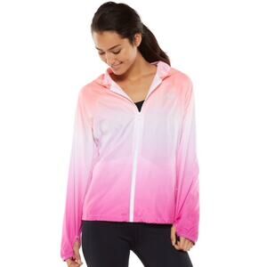 FILA Sport Windbreaker Jacket Ombre Neon Hooded Zipper Lightweight Rain XSmall